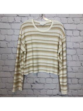 Pomander Place Cali Sweater Size L White Tan Stripe Boxy